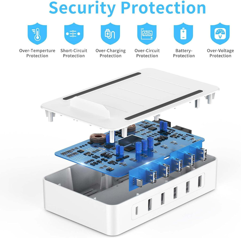 Multiple Charging Station Charger Station - Presents for Him Her Charging Station for Multiple Devices, 6 Ports USB Charging Dock for Phone|Earhead|Watch Stand, Fast Docking Station