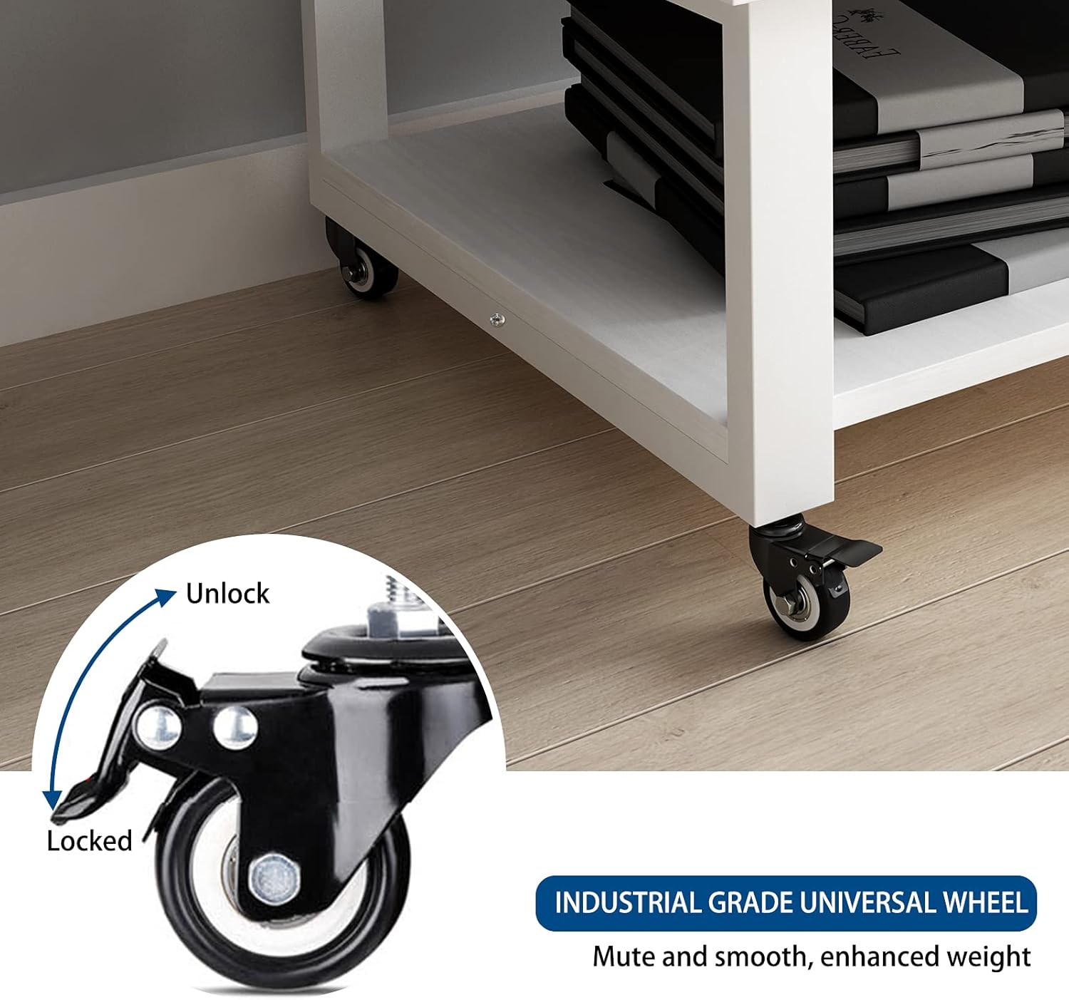 Natwind 2 Tier Laser Printer Stand,19.7''x19.7''x12.6'' Large Printer Table Copier Stand Under Desk,Heavy Duty Rolling Cart with Paper Storage Shelf,Printer Holder on Wheels for Home Office (White)