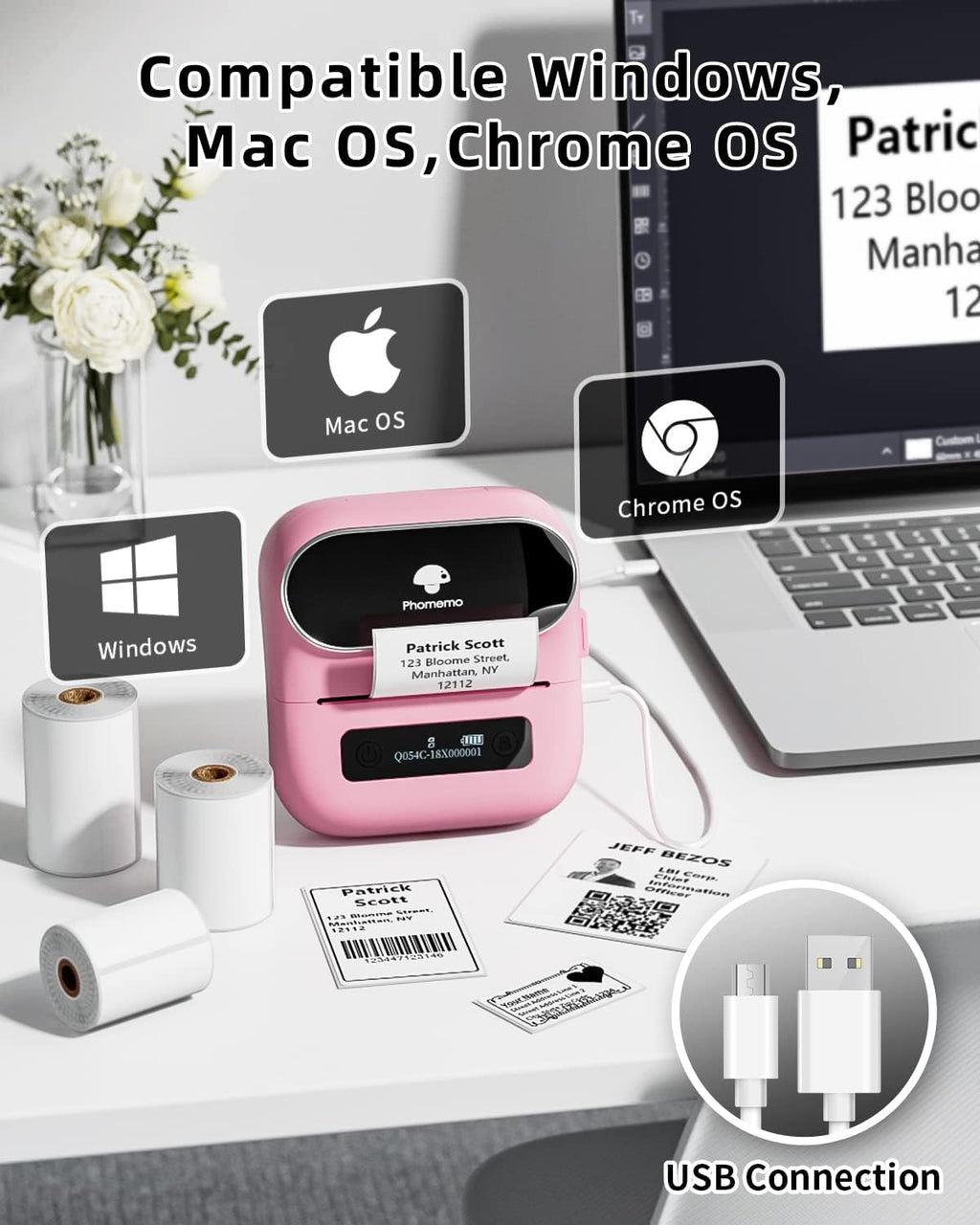 Phomemo M220 Portable Thermal Label Makers, Wireless Label Printer for Address, Labeling, Mailing, Office Supplies Organizing, Label Maker Machine with Tape, Sticker Printer with 3 Rolls of Labels