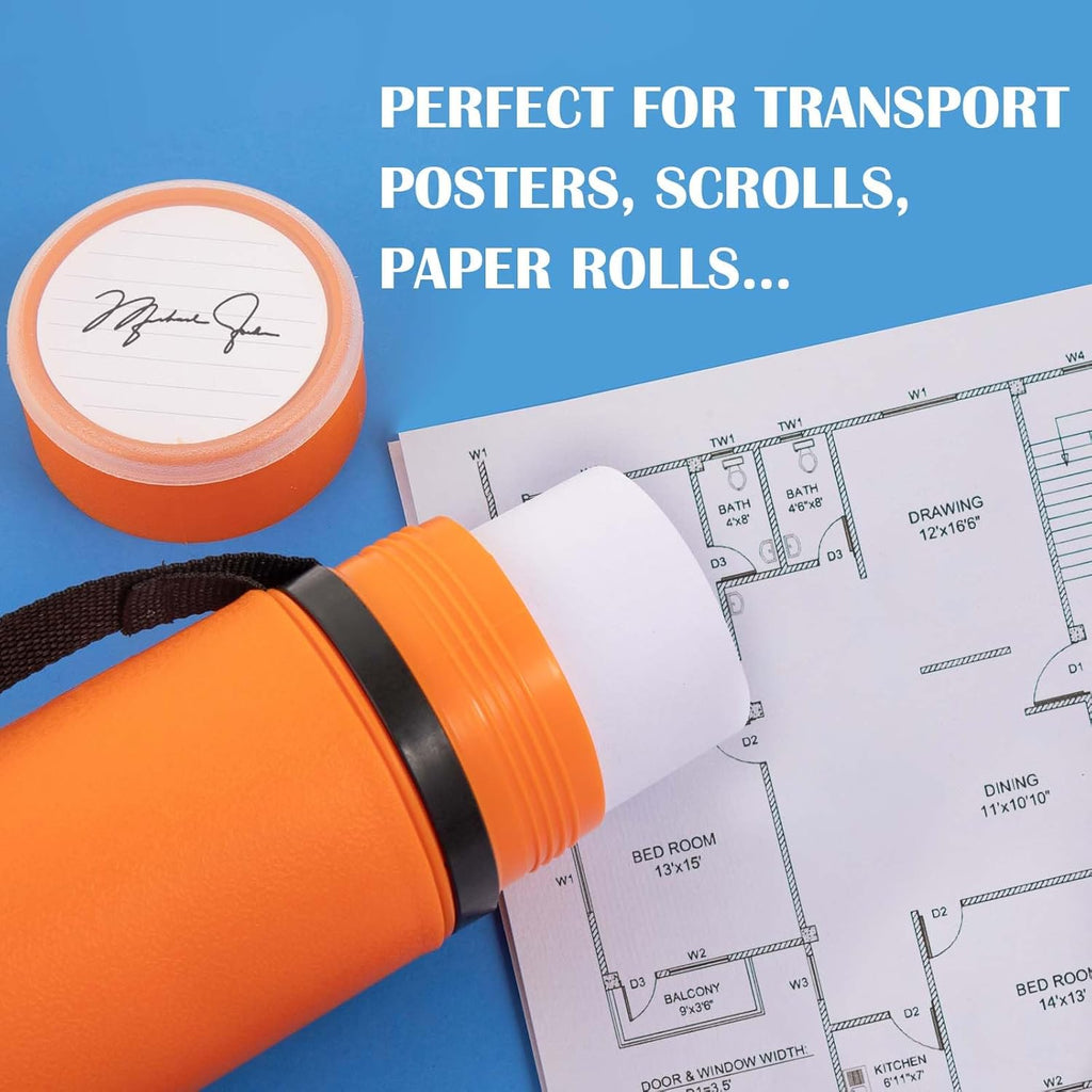 JJRING Orange Poster Tube, 25" to 40" Extendable Poster Storage Holder Tube with Carrying Strap, Poster Carrying Case for Blueprints, Scrolls, Maps and Architect Papers
