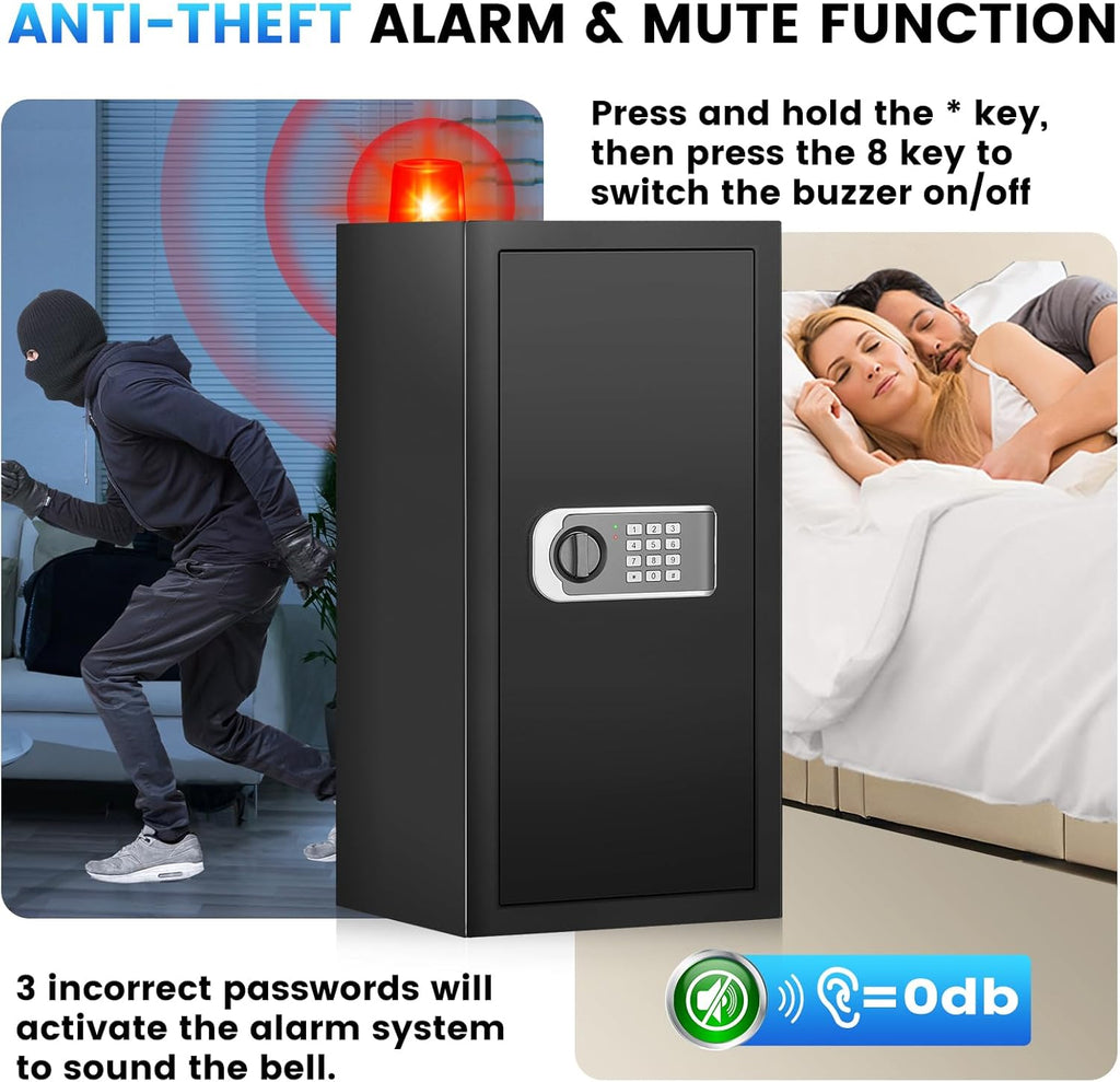 27.56"H Steel Safe Box, 6.0 Cuft Home Safes with Fireproof Waterproof Bag, Digital Security Safes with Programmable Keypad Keys, Smart Alert, Mute Mode, Anti-theft Safety Box for Documents Valuables