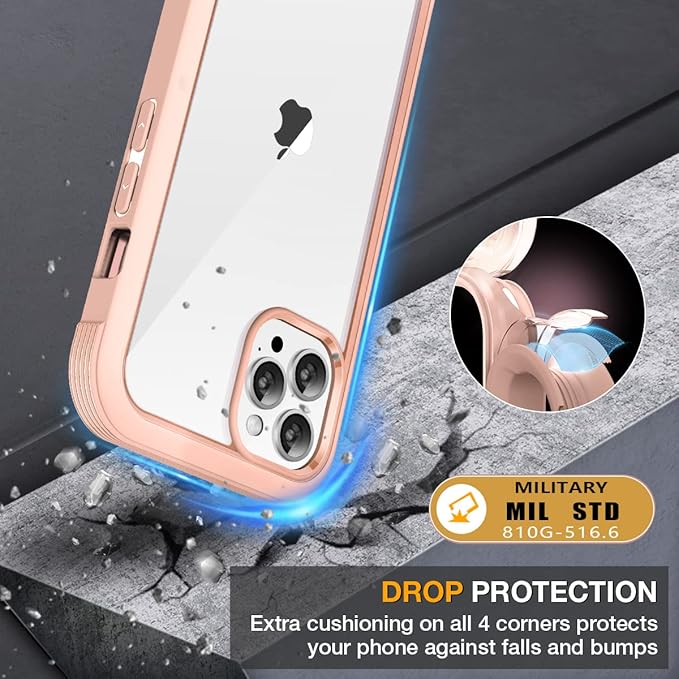 Miracase Glass Case for iPhone 13 Pro Max 6.7 inch, Upgrade Full-Body Clear Bumper Case with Built-in 9H Tempered Glass Screen Protector for iPhone 13 Pro Max, Pink