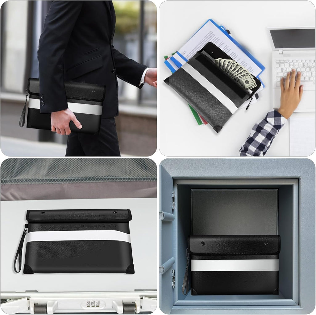 Vailoin 6200℉ Insulated Fire Proof Money Bag for Cash,Portable Waterproof Fireproof Document Bag with Reflective Strip,Fireproof Envelope for Cash,Important Documents,Valuables(11"x7.7", Black)