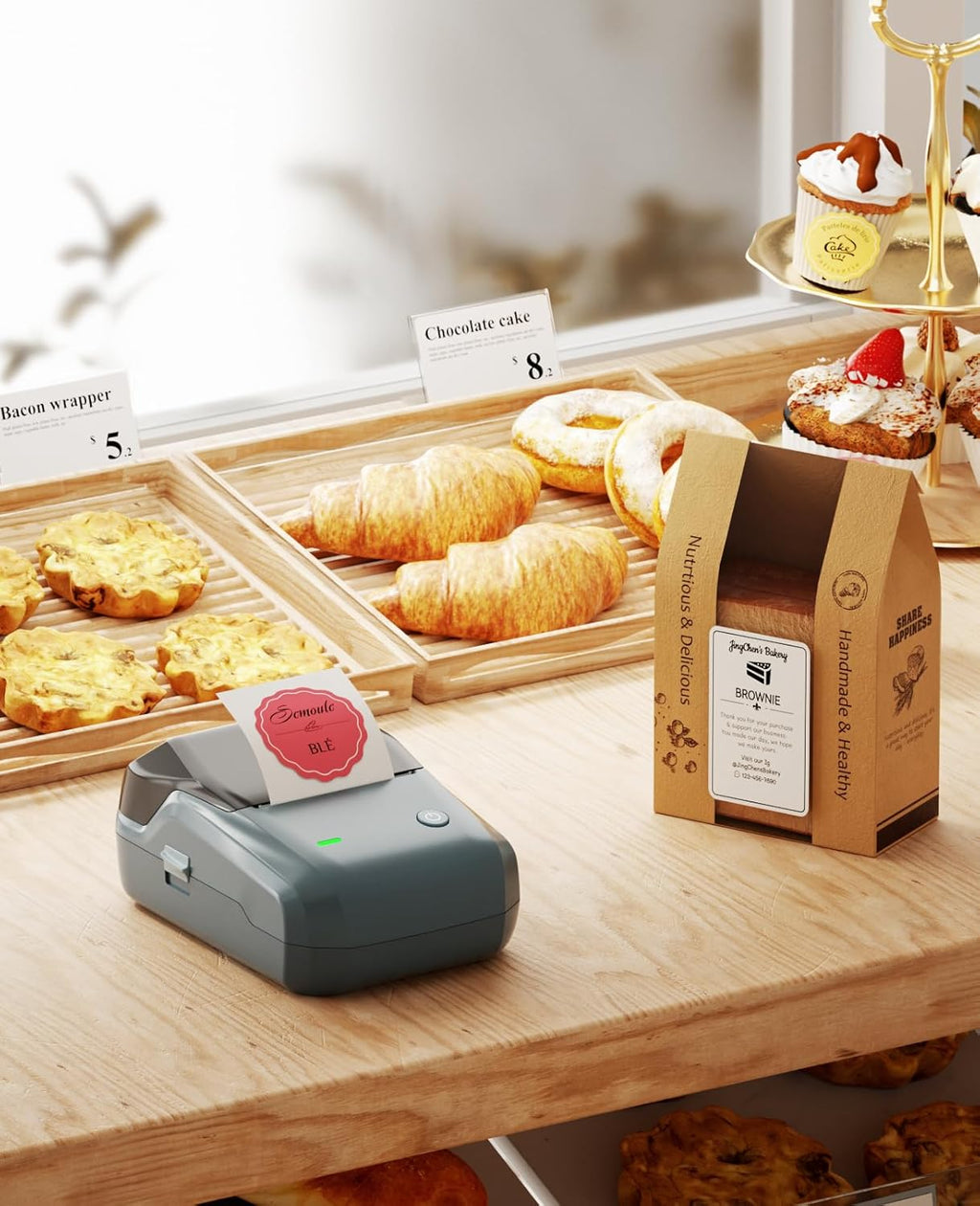 NIIMBOT B1 Label Maker Machine with Tape, Label Printer with 3 Rolls Stickers, 50x30mm/50x80mm White Label /50x50 Round Paper for Office Supplies, Home, Business