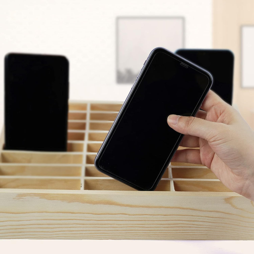 36-Grid Wooden Cell Phone Holder Desktop Organizer Storage Box for Classroom Office (36-Grid)