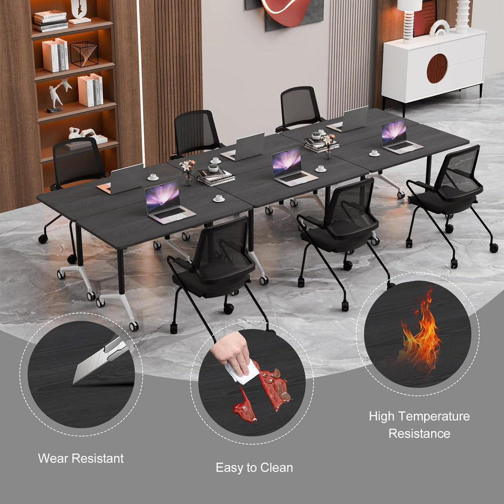 Conference Room Table with Flip-Top Design for Dynamic Meetings, Business Table Computer Desk with Heavy-Duty Frame,Foldable Seminar Meeting Tables for Home Office (6, F, 47.2IN)