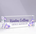 Custom Name Plate for Desk, Acrylic Office Decor For Women Men, Personalized Office Desk Accessories, Teacher Employee Appreciation Gifts For Social Worker Boss Coworkers (Purple Flower-1)