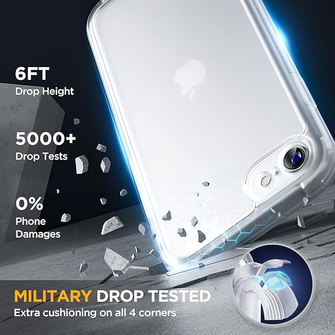 Miracase for iPhone SE Phone Case 3rd/2nd Generation 2022 2020 Full-Body with Built-in Glass Screen Protector, Heavy Duty 360° Protective Shockproof Bumper Cover for iPhone 8/SE, Matte Clear