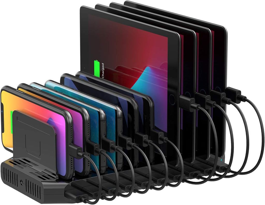 Unitek USB Charging Station, 10 USB Fast Ports Charge Docking Station and Adjustable Dividers, Multi Device Charger Organizer Compatible with iPad, iPhone, Tablet and Cell Phone