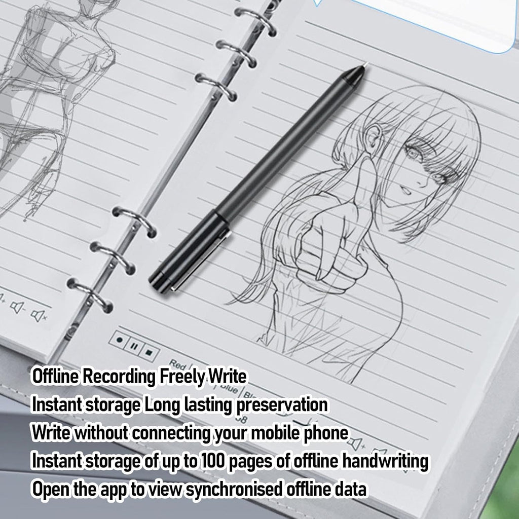 Yunseity 3 in1 Digital Smart Pen, Smartpen Notebook Set, Real Time Sync for Digitizing, Bluetooth 5.0 Paper Smart Writing Set, Convert to Text, OCR Technology, for iOS for Android (Black Grey