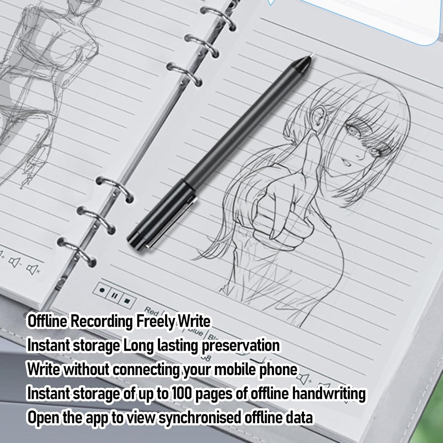 Yunseity 3 in1 Digital Smart Pen, Smartpen Notebook Set, Real Time Sync for Digitizing, Bluetooth 5.0 Paper Smart Writing Set, Convert to Text, OCR Technology, for iOS for Android (Black Grey