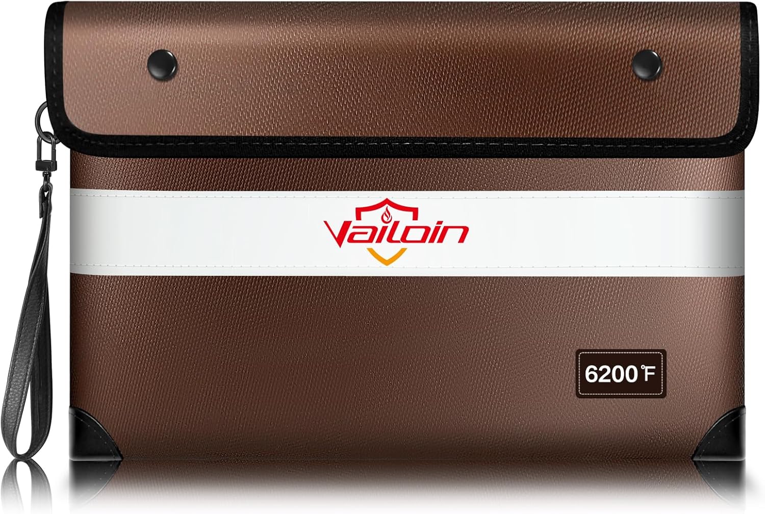 Vailoin 6200℉ Insulated Fireproof Money Bag for Cash with Waterproof Zipper,Small Fireproof Pouch,Fire Proof Money Bag for Important Documents,Valuables (11"x7.7",Brown)