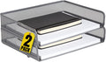 Stackable Side Load Letter Tray, Silver Wire Metal Mesh Paper Tray Organizer, "2 Trays"