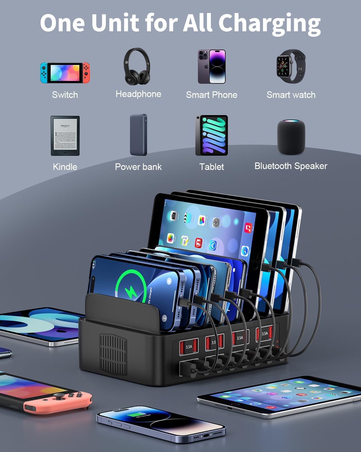 150W Charging Station for Multiple Devices, 16 Port Phone Charger Station, Multi USB Organizer Charger Station for iPhone, Android, iPad, Cell Phone, Tablets