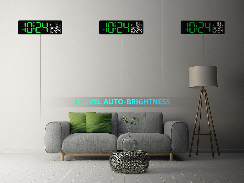 Large LED Digital Wall Clock with Date, Temperature, Auto-Brightness, Auto-DST | Big Digital Clock for Bedroom, Desk, Classroom, Living Room, Kitchen, Office, Gym, Farmhouse, Xmas Gift for Seniors