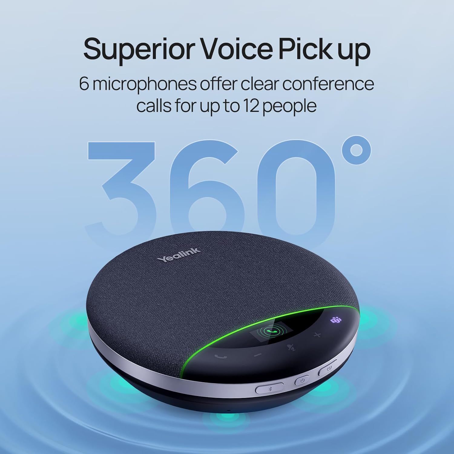 Yealink Bluetooth Speakerphone SP96 Support Daisy-Chain 26H Talk Time Teams Certified 65mm Conference Speaker and 6 Microphones Smart AI Noise-Canceling 5m Voice Pickup Radius 1.2m USB C/A 400g