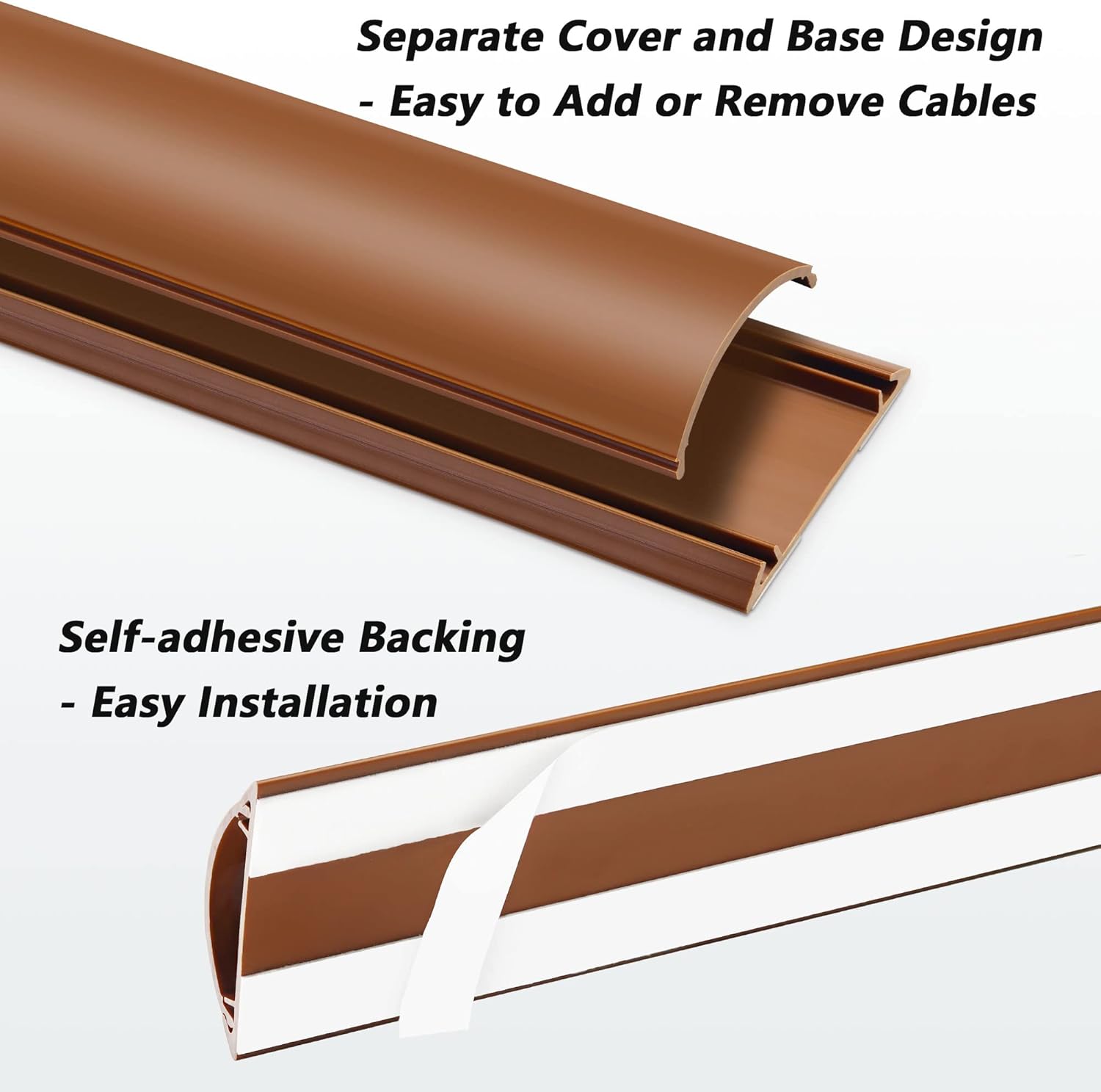 Cord Hider Floor 34in (2X L17in), Large Capacity Floor Cord Cover, Hard PVC Wire Cover, Cable Management Floor, Brown, Cord Cavity - 1.1"(W) x 0.4"(H)