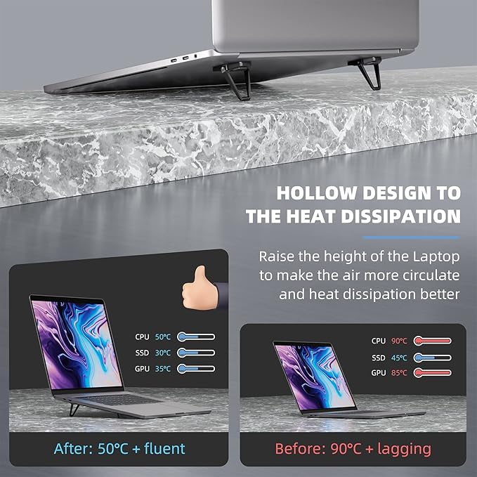 Laptop Stand for Desk, Portable Anti-Slip Keyboard Riser, Zinc Alloy Keyboard Stands, Computer Stand Compatible with MacBook Air/Pro, 10-15.6 Inches Laptops and Keyboards (Black)