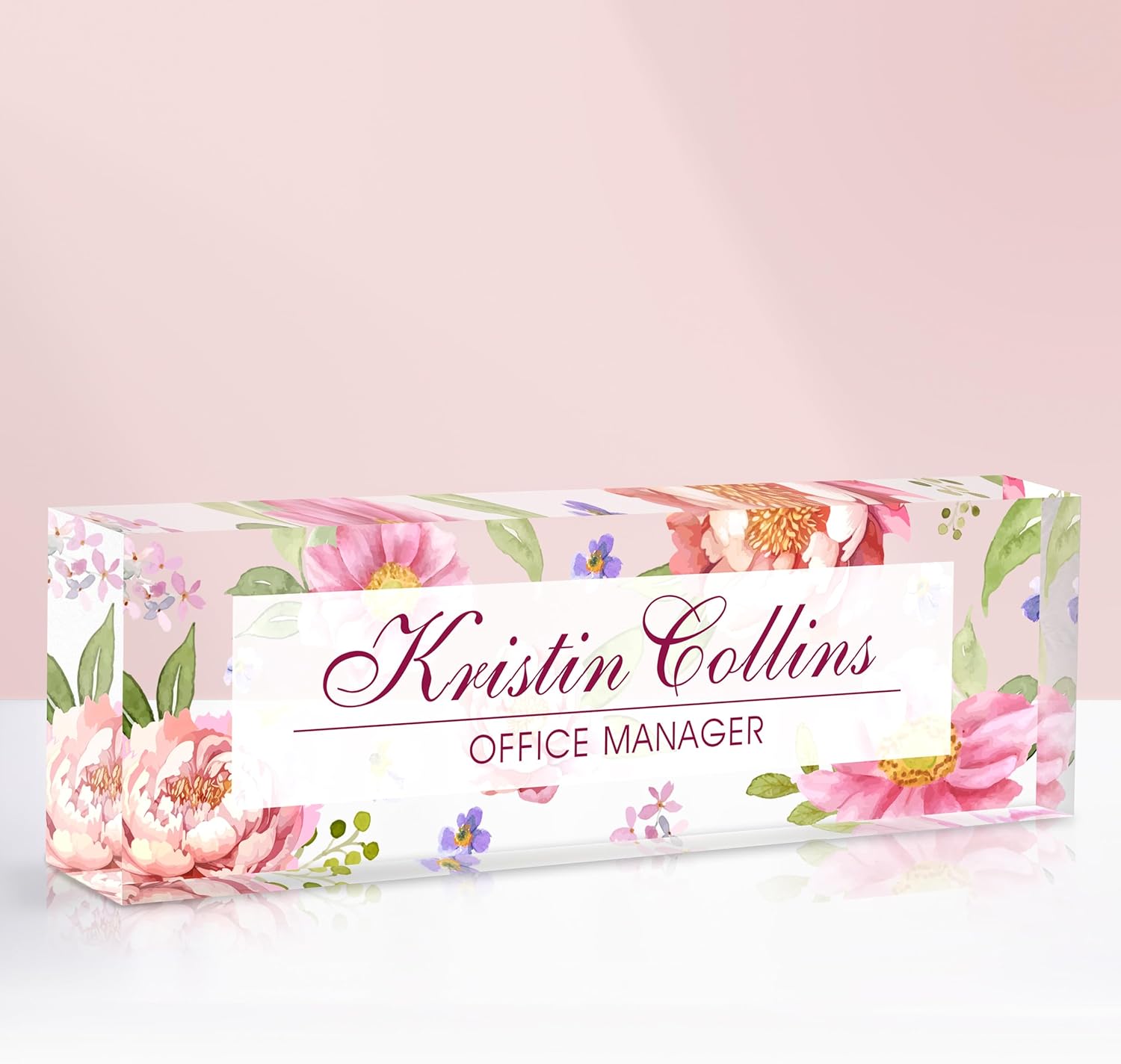 Custom Name Plate for Desk, Acrylic Office Decor For Women Men, Personalized Office Desk Accessories, Teacher Employee Appreciation Gifts For Social Worker Boss Coworkers (Flowers-3)