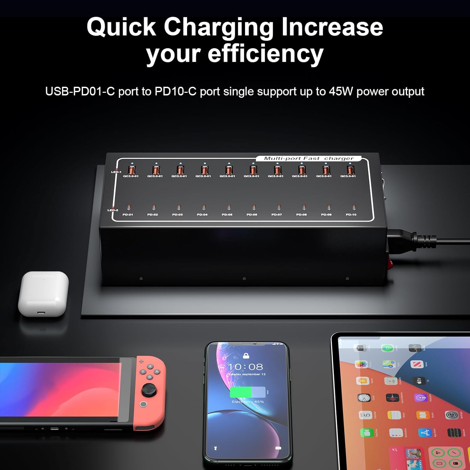 Lcoco&Dream 400W Super Charging Station, 20 Port Fast Charging（10USB C+10USB A） Desktop Charging Station,simultaneously Charges Mobile Phones, Tablets, Headphones and Other Devices at high speeds