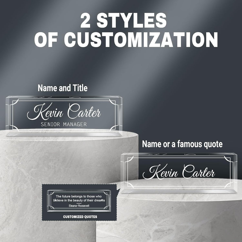 Name Plate for Desk Personalized, Acrylic Desk Decorations, Employee Appreciation Gifts, Custom Office Gifts for Coworkers, Boss, Teacher, Nurse (Engraving 02)