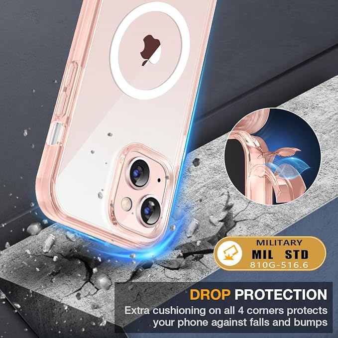 Miracase for iPhone 13 Case 6.1'', [Bubble Free] Full-Body Bumper Phone case with Built-in Full Glass Screen,No Gap,Compatible with MagSafe,Clear Pink