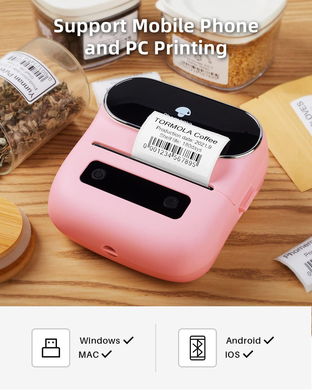 Phomemo M220 Portable Thermal Label Makers, Wireless Label Printer for Address, Labeling, Mailing, Office Supplies Organizing, Label Maker Machine with Tape, Sticker Printer with 3 Rolls of Labels