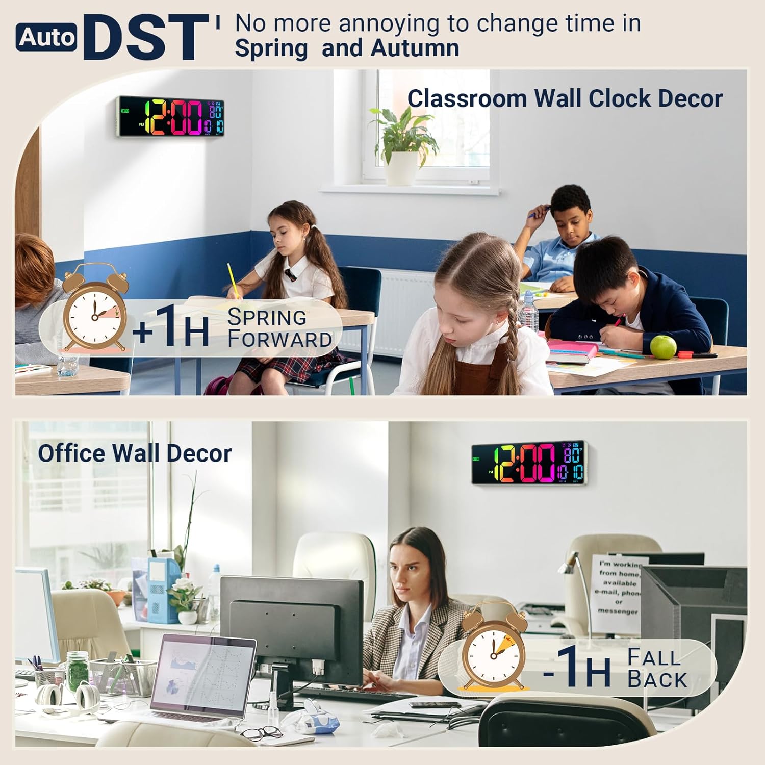 16.5" Large Digital Wall Clock: 11 RGB Colors Wall Mount Decor Clock for Living Room Bedroom Office Classroom, House Warming Gifts New Home Decor, Birthday Gifts for Men Women Khaki