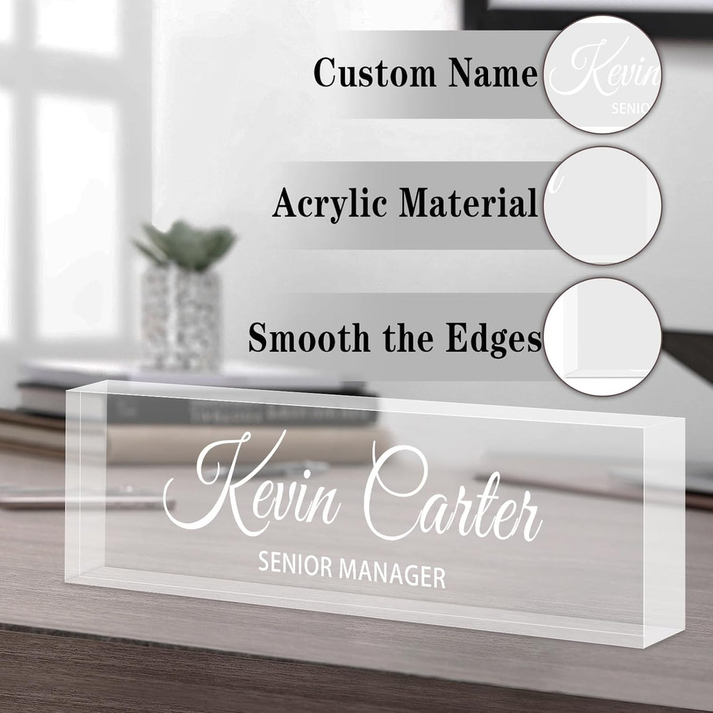 Name Plate for Desk Personalized, Acrylic Desk Decorations, Employee Appreciation Gifts, Custom Office Gifts for Coworkers, Boss, Teacher, Nurse (Engraving 01)