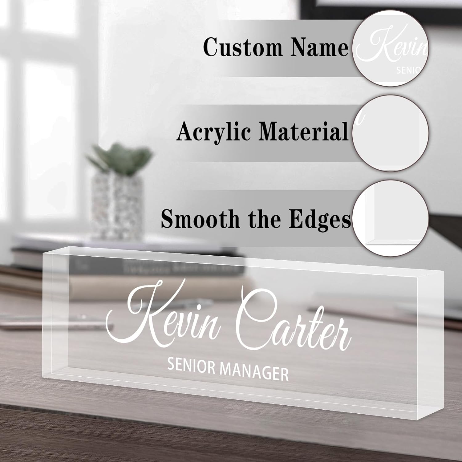 Name Plate for Desk Personalized, Acrylic Desk Decorations, Employee Appreciation Gifts, Custom Office Gifts for Coworkers, Boss, Teacher, Nurse (Engraving 01)