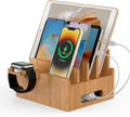 Pezin & Hulin Bamboo Charging Stand, Dock Organizer for Multi Devices, Cell Phone, Tablets, Smart Watch, with Pack 5 Cables, No Power Charger Block