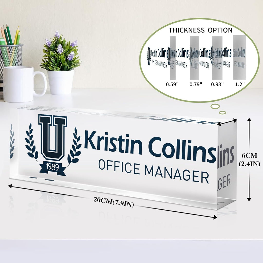 Custom Name Plate for Desk, Acrylic Office Decor For Women Men, Personalized Office Desk Accessories, Teacher Employee Appreciation Gifts For Social Worker Boss Coworkers (Logo)