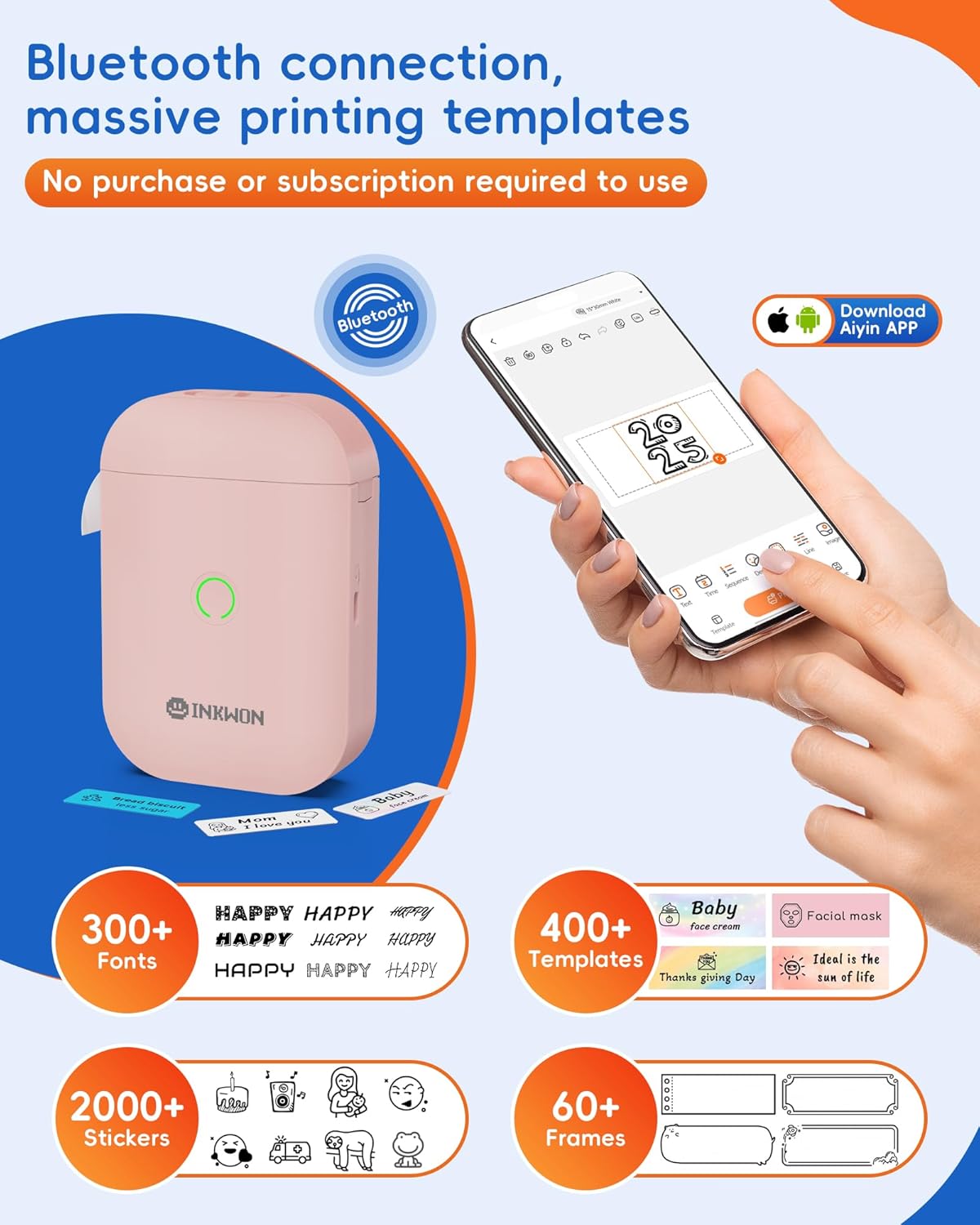 Label Maker Machine with 3 Tapes, D11s Bluetooth Label Maker Waterproof Labels, Portable Mini Label Printer with Various Templates for Home Office School, Pink