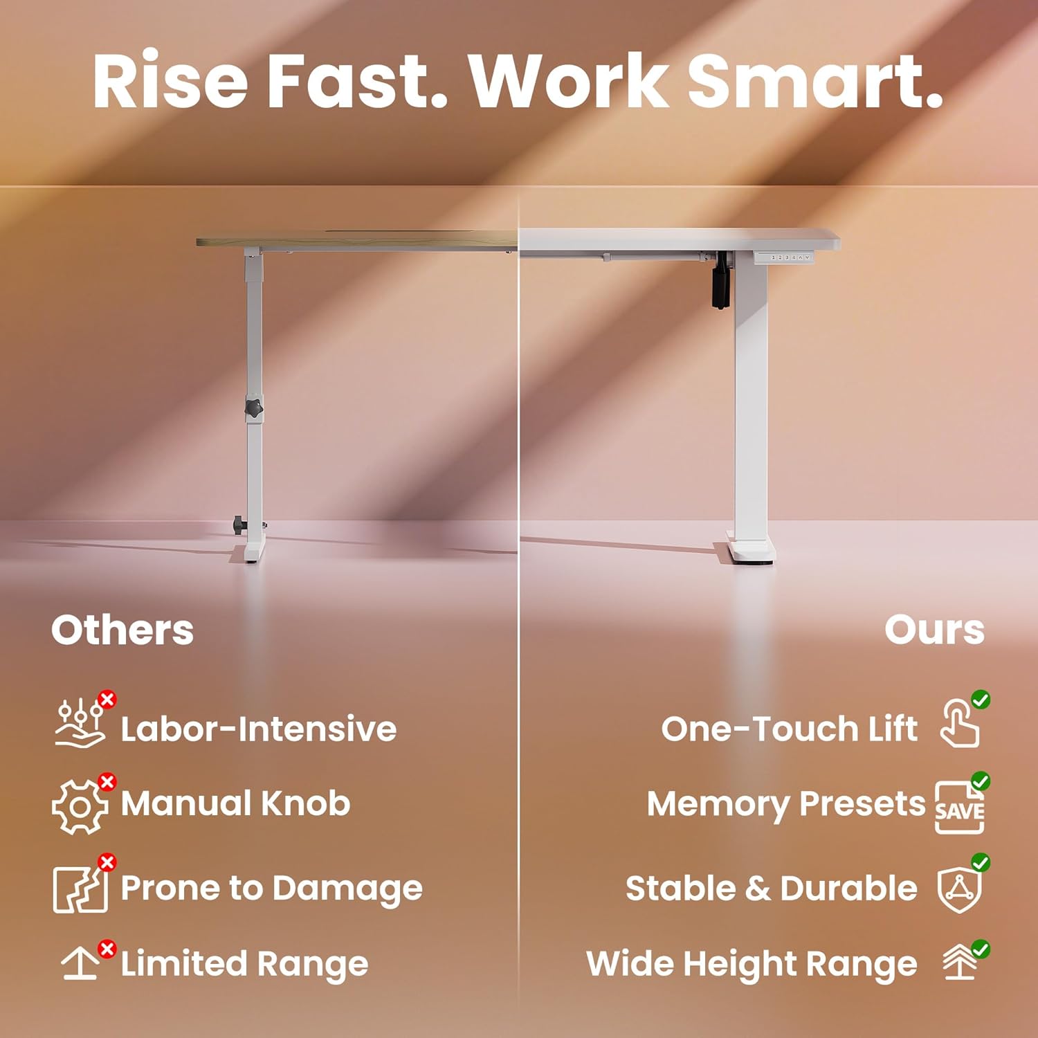 HUANUO 55 x 28 inch Electric Standing Desk Adjustable Height, 4 Memory Height Settings, Sit Stand Up Desk for Home Office & Computer Workstation, White