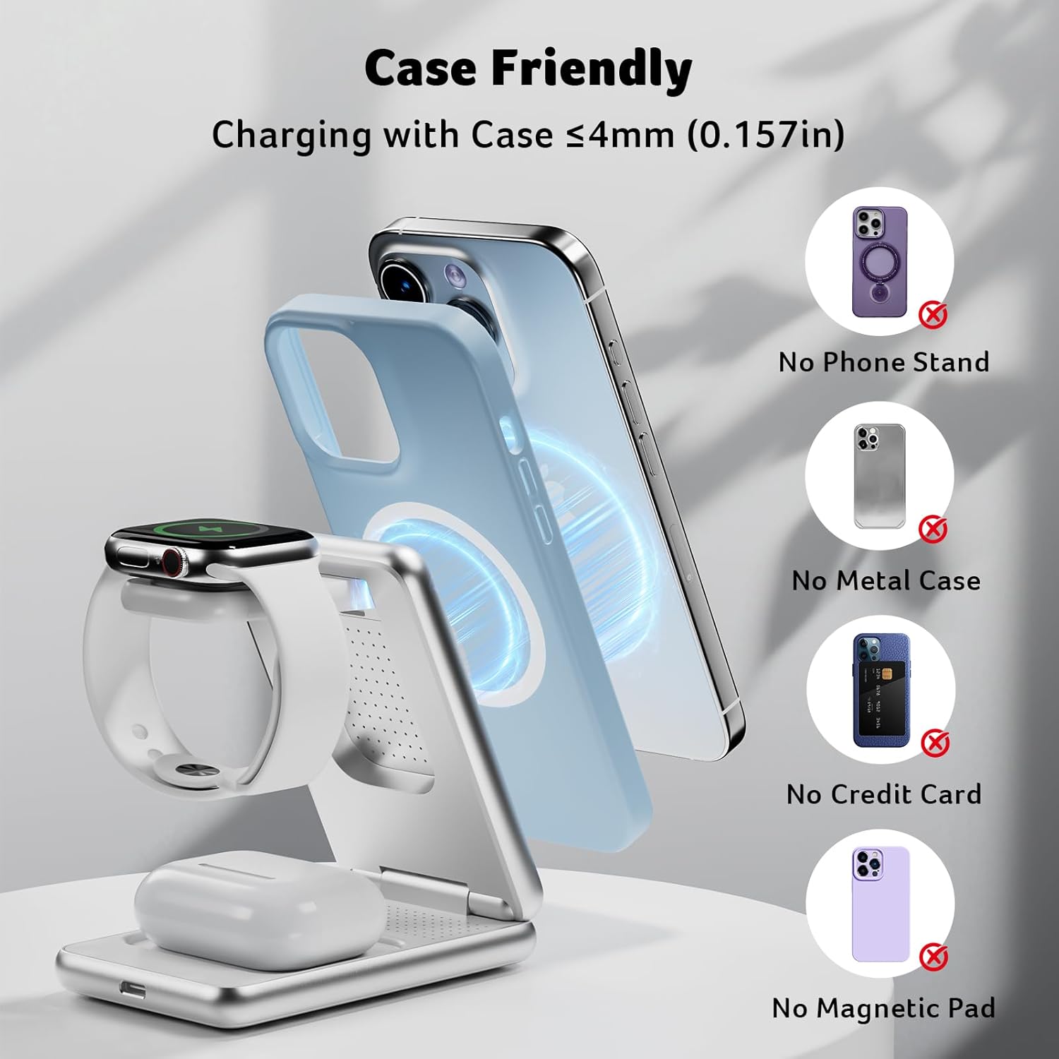 Acer Magnetic Wireless Charger, 3 in 1 Wireless Charging Station, 15W Fast MagSafe Charger for iPhone 16 15 14 13 12 Series -Apple Watch 10 9 8 7 6 5 4 3 2 SE and Ultra Series-Airpods 4 3 2 Pro Series