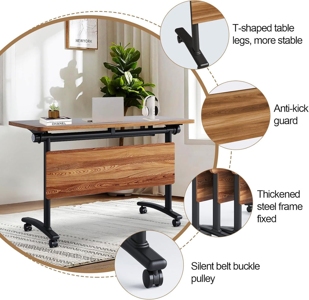 Conference Room Table with Flip-Top Design for Dynamic Meetings, Business Table Computer Desk with Heavy-Duty Frame,Foldable Seminar Meeting Tables for Home Office (2, C, 61IN)