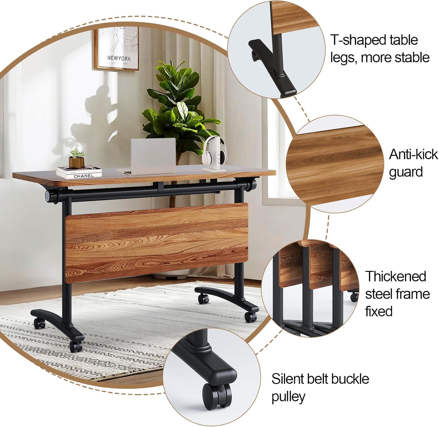 Conference Room Table with Flip-Top Design for Dynamic Meetings, Business Table Computer Desk with Heavy-Duty Frame,Foldable Seminar Meeting Tables for Home Office (2, C, 55.1IN)