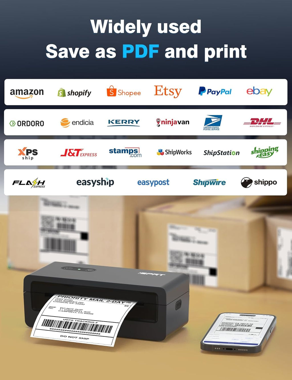 iDPRT Shipping Label Printer 4x6 Bluetooth Thermal Label Printer for Small Business and Shipping Package, Support Android, iPhone, Windows, macOS, Widely Used for Amazon, Shopify, Ebay