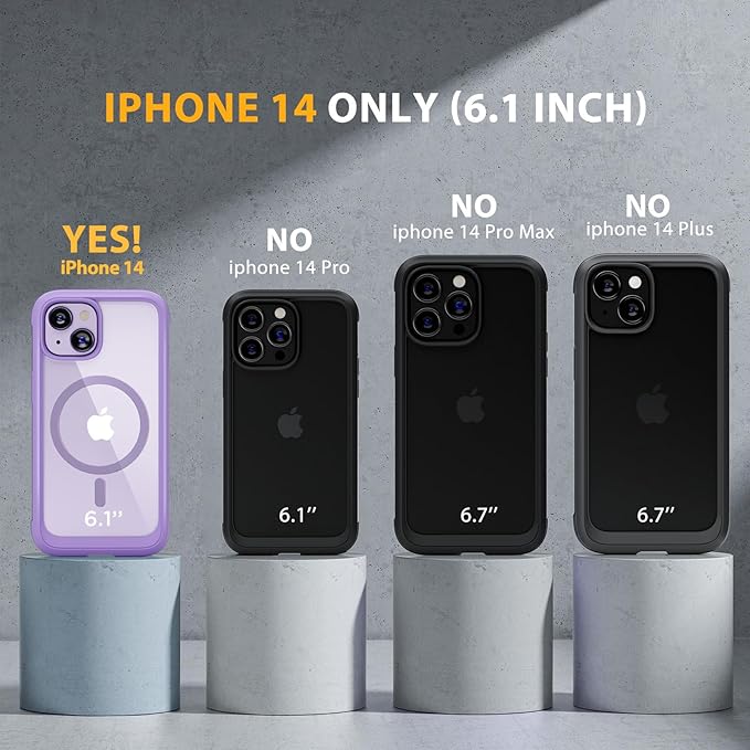 Miracase Magnetic for iPhone 14 Case 6.1", [Built-in Tempered Glass Screen Protector + Lens Protector] [Compatible with MagSafe] Full-Body Protective Bumper 14 Phone Cover, Purple