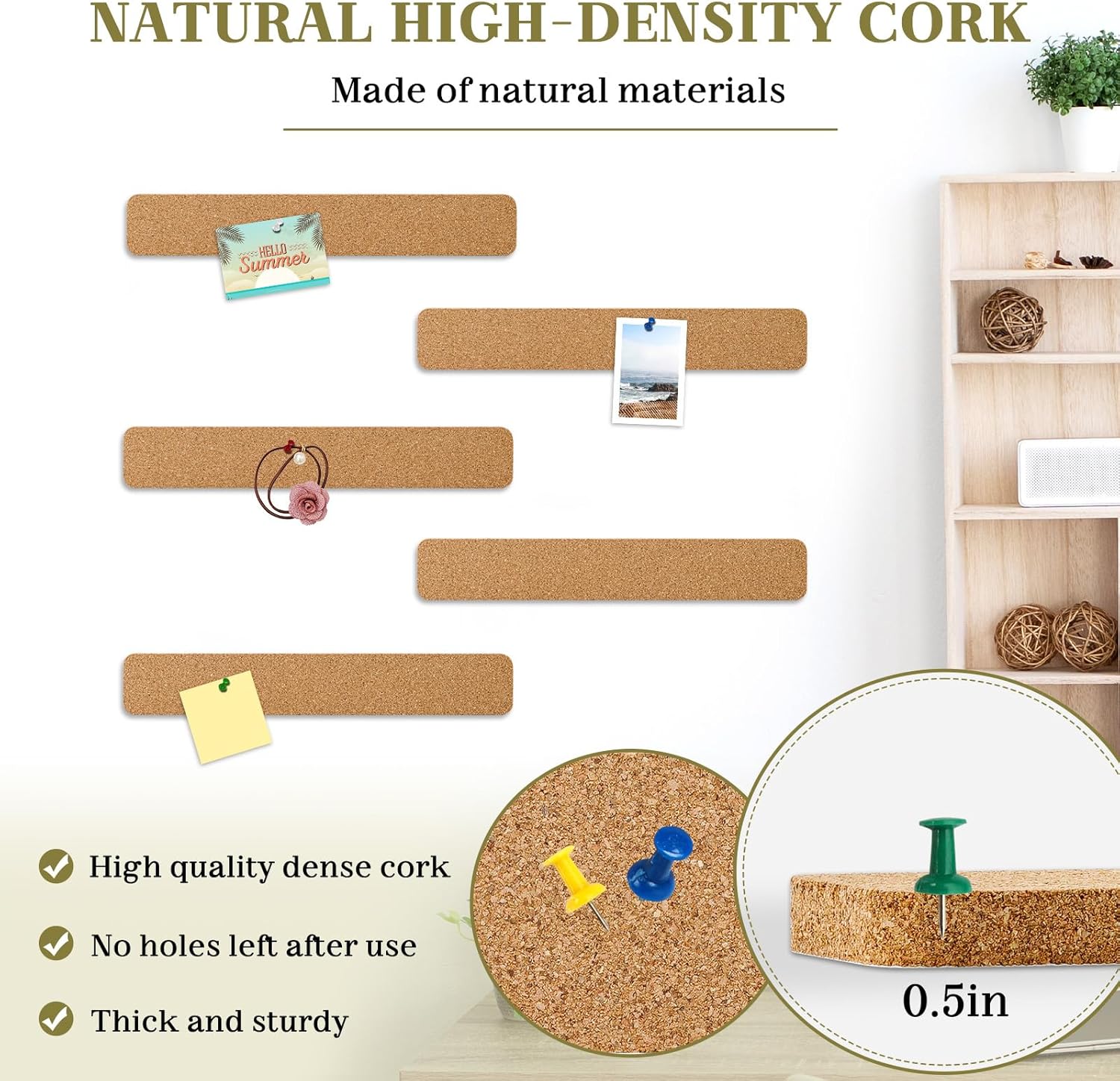 DOLLAR BOSS Bulletin Board Cork Strips for Walls-13x2 Inch, 1/2 Inch Thick, Adhesive Frameless Cork Board for Office, Home & School with 30 Push Pins