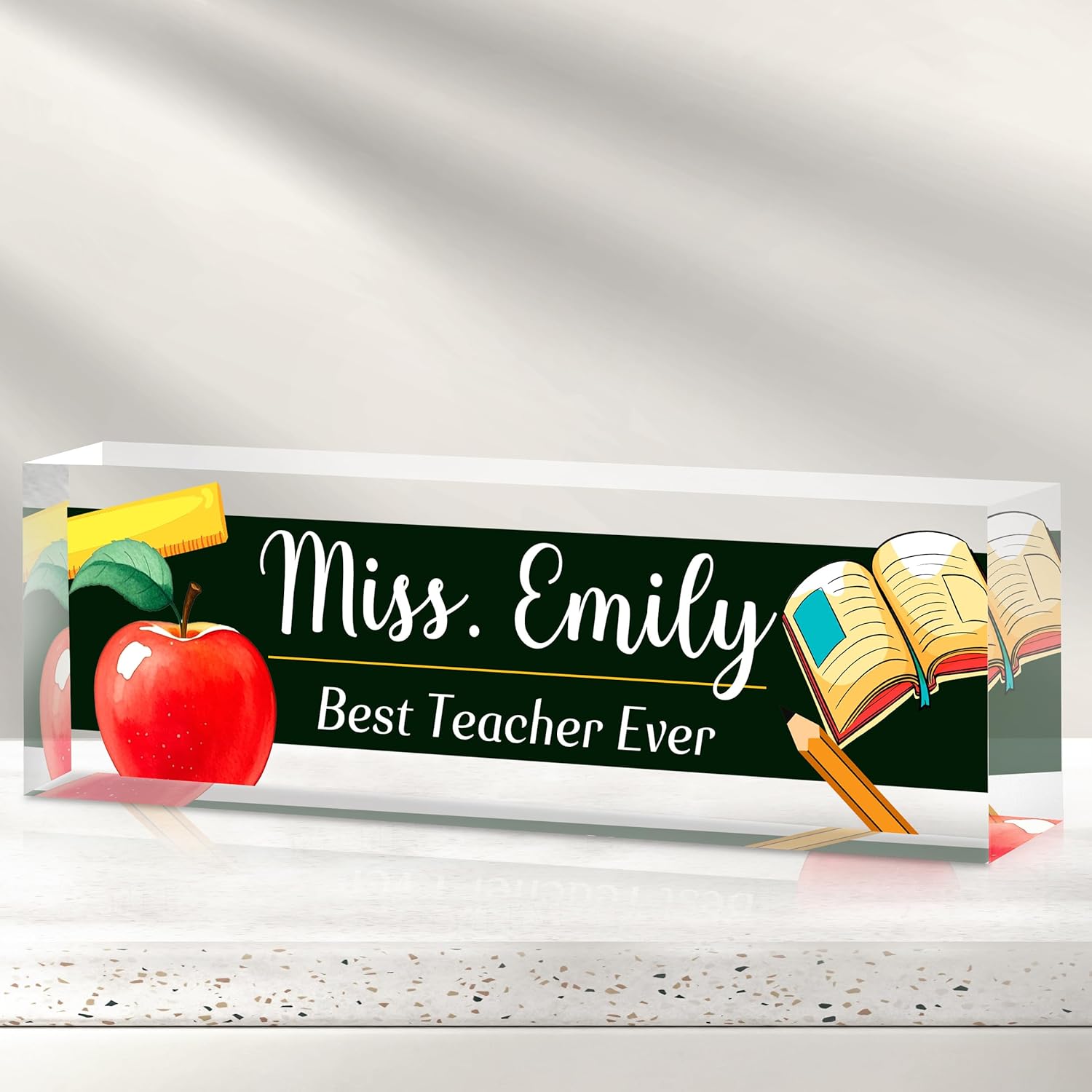 Personalized Name Plate for Desk - Custom Engraved Name Plates for Teacher -Teachers Day Gifts- Best Teacher Ever Teacher Appreciation Gifts- Acrylic Office Decor (Khaki)