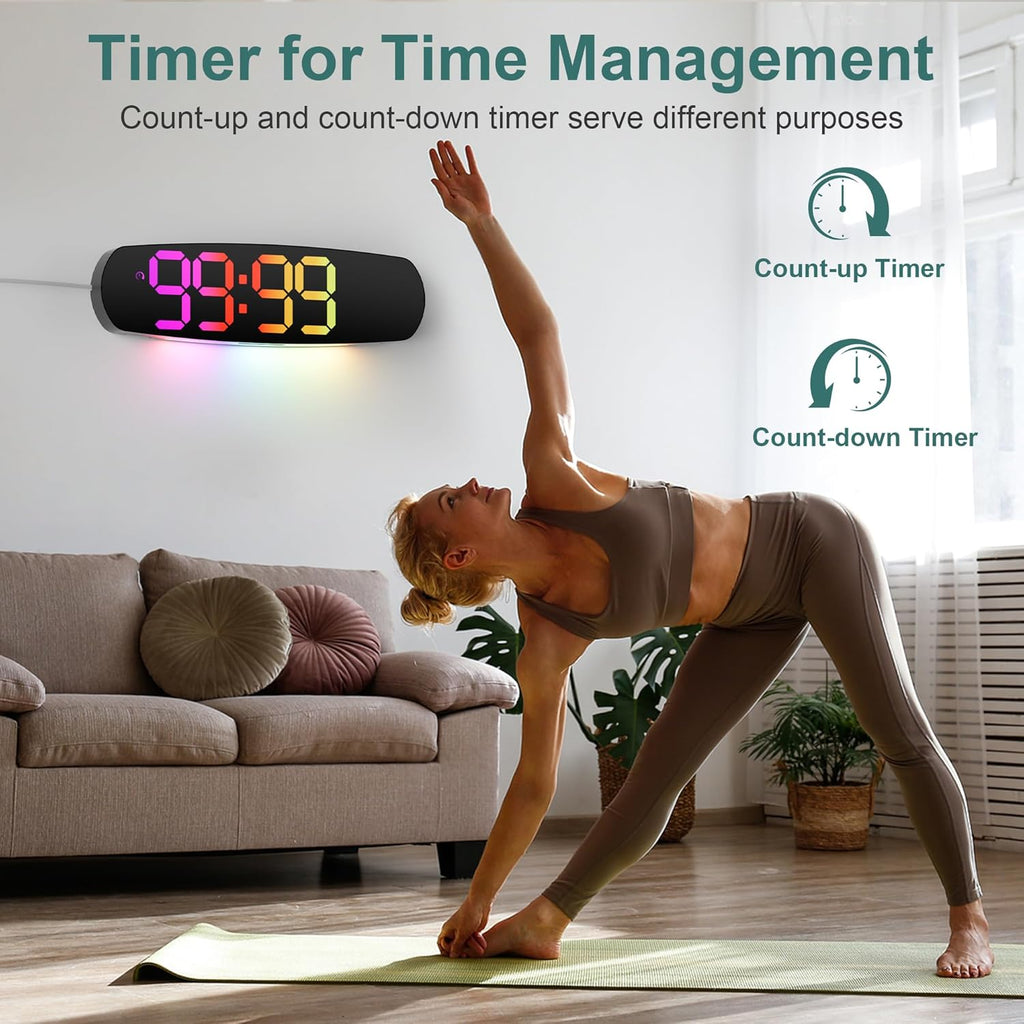 Large Digital Wall Clock, Desk Clock with Date Temperature, 11 RGB Colors, 10 Night Lights, Dual Alarm, Auto Dimming, Timer, 13.7" Digital Clock for Classroom, Bedroom, Living Room