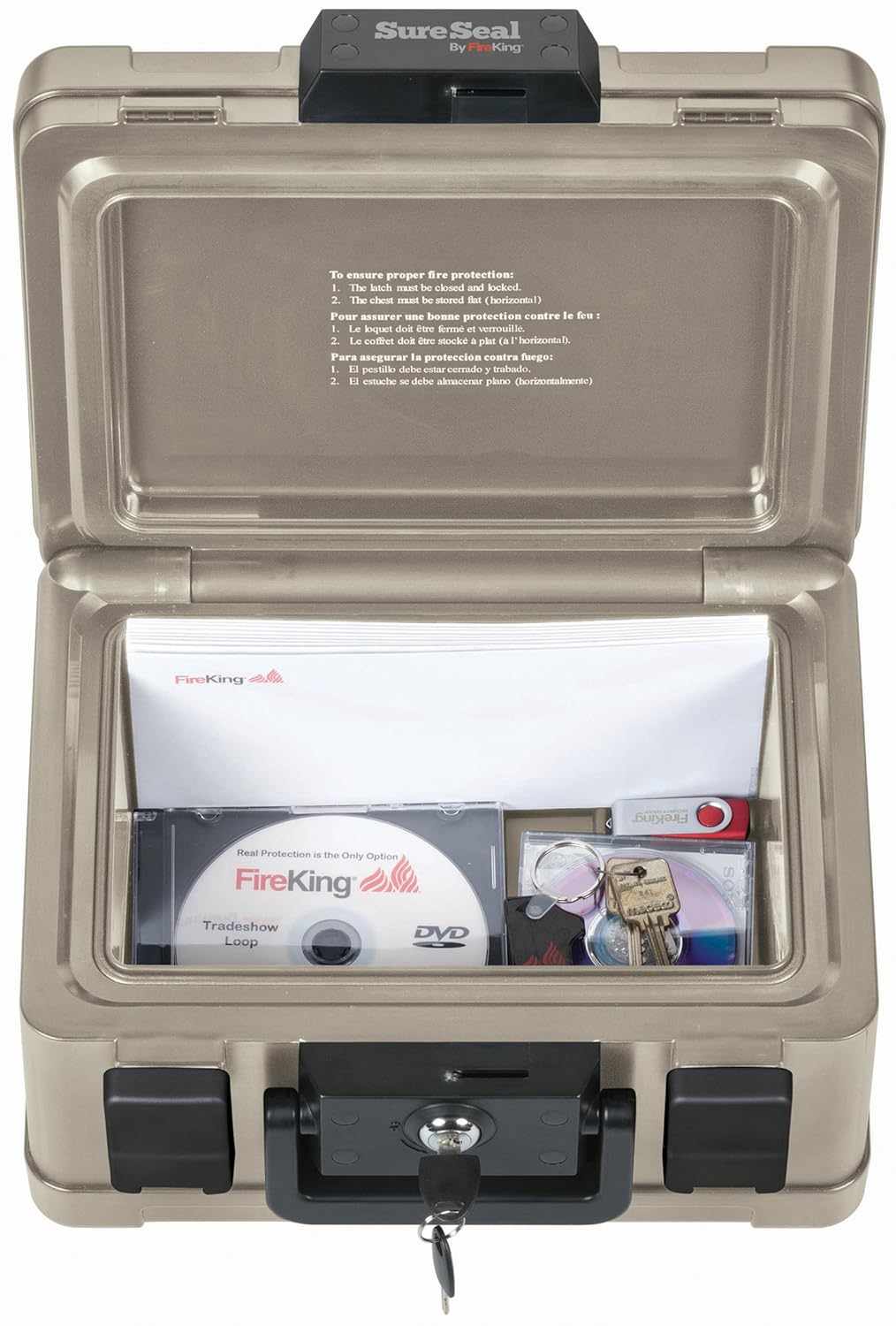 FireKing SureSeal Fire Safe with Key Lock, 1 Half Hour Fire Rated, UL Rated & 100 Hour Water Resistant Home Safe, Portable Home Safes, Taupe