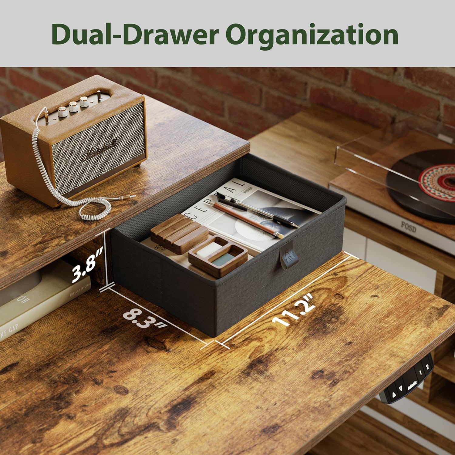 Agilestic Electric Standing Desk with 2 Drawers and Keyboard Tray, 55 x 24 Inches Ergonomic Adjustable Height Desk with Storage, Sit Stand up Computer Workstation, Rustic Brown