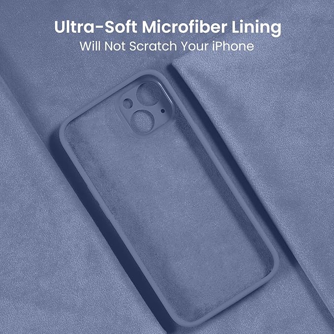 FireNova Designed for iPhone 15 Plus Case, Silicone [Camera Protection] Case with [2 Screen Protectors], Soft Anti-Scratch Microfiber Lining Inside, 6.7 inch, Lavender Gray