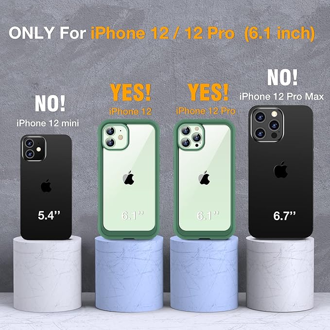 Miracase Glass Series for iPhone 12/12 Pro Case 6.1 inch, Upgraded Full-Body Rugged Phone Bumper Case Cover with Built-in 9H Tempered Glass Screen Protector and Camera Protector, Green