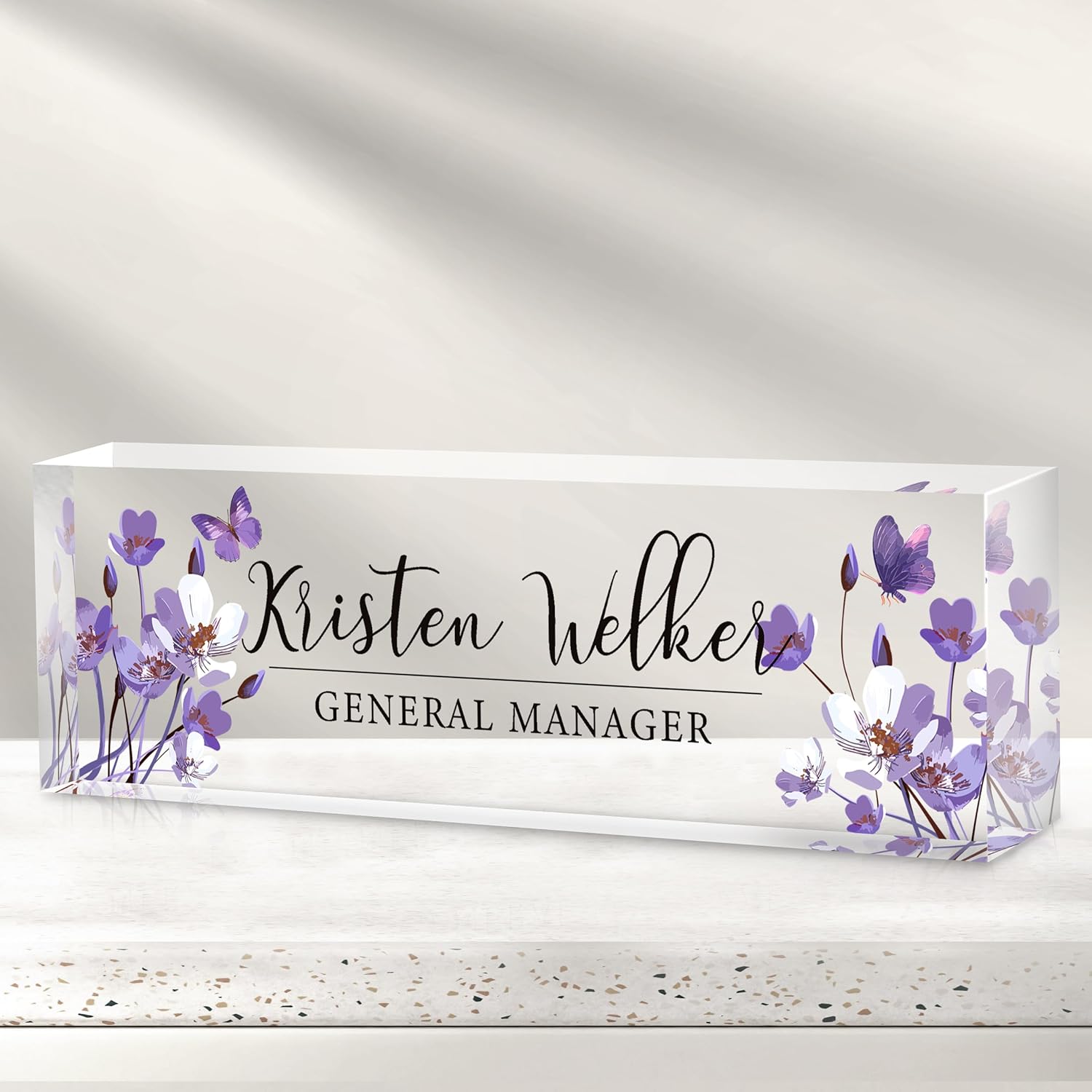 Personalized Name Plate for Desk - Custom Engraved Name Plates for Man - Boss Day Gifts for Boss - Acrylic Office Decor Appreciation Gifts for Teacher Nurse Coworker Social Worker (Orchids)