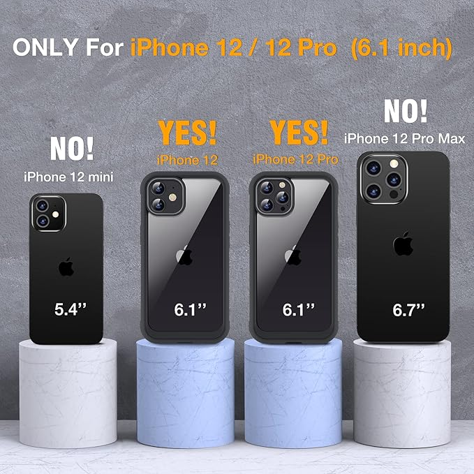 Miracase Glass Series for iPhone 12/12 Pro Case 6.1 inch, Upgraded Full-Body Rugged Phone Bumper Case Cover with Built-in 9H Tempered Glass Screen Protector and Camera Protector, Black