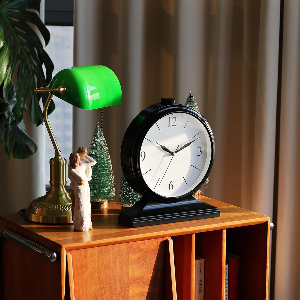 AYRELY® Vintage Desk Clock Silent-Non-Ticking 10-inch dial Table Clock,Retro Mantel Clocks and Easy to Read for Living Room, Bedroom, Shelf Decoration, Fireplace, Farmhouse Decor (Dark)