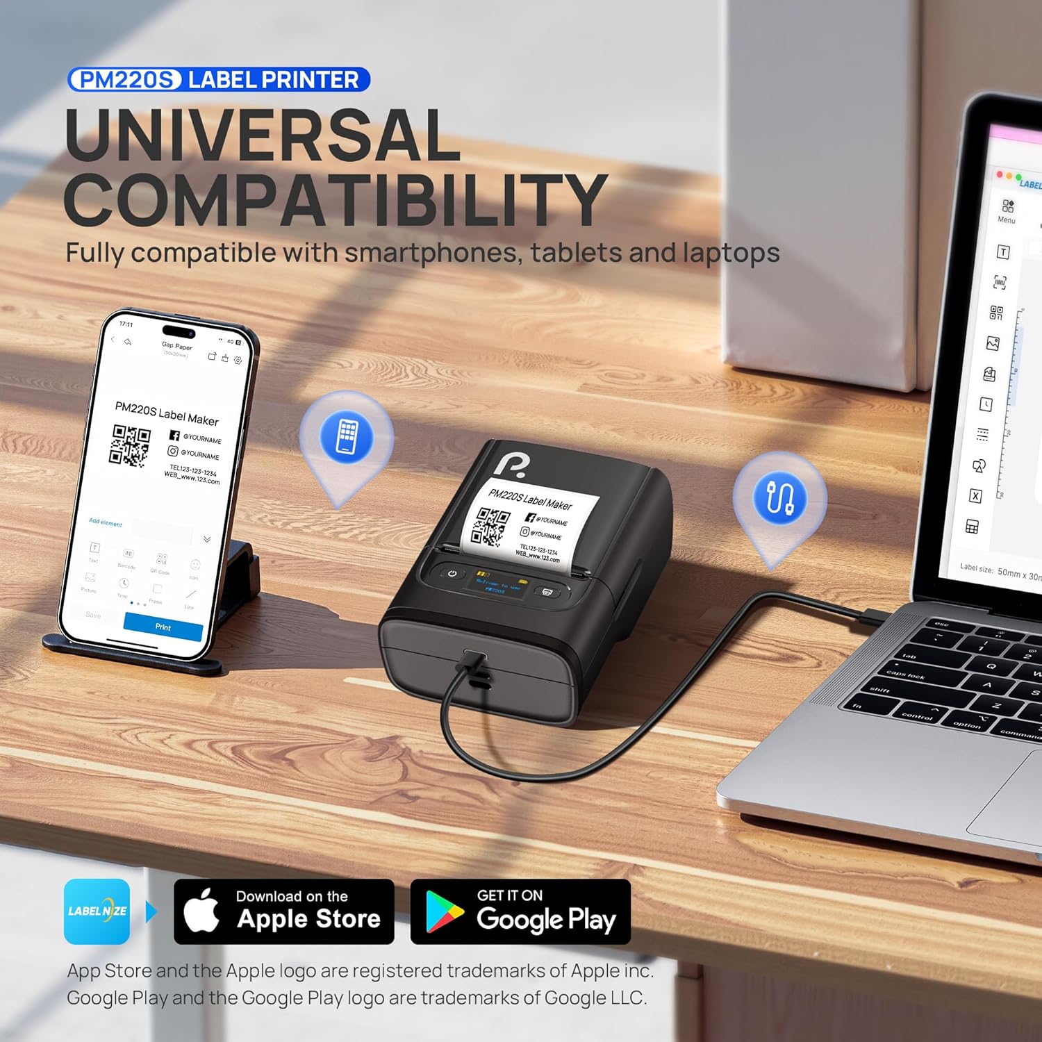 POLONO PM220S Label Maker Machine with Tape, Bluetooth Thermal Label Printer, Portable Sticker Printer,Chocolate Dark